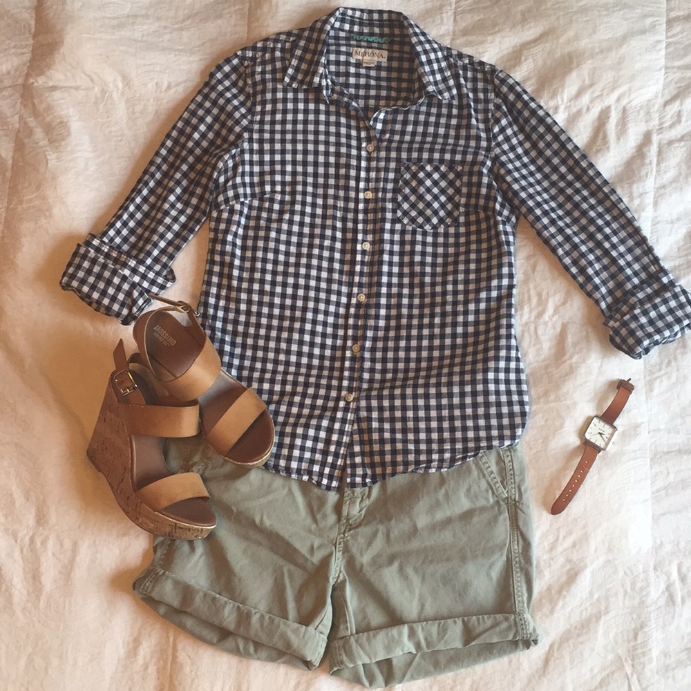 Navy gingham button up